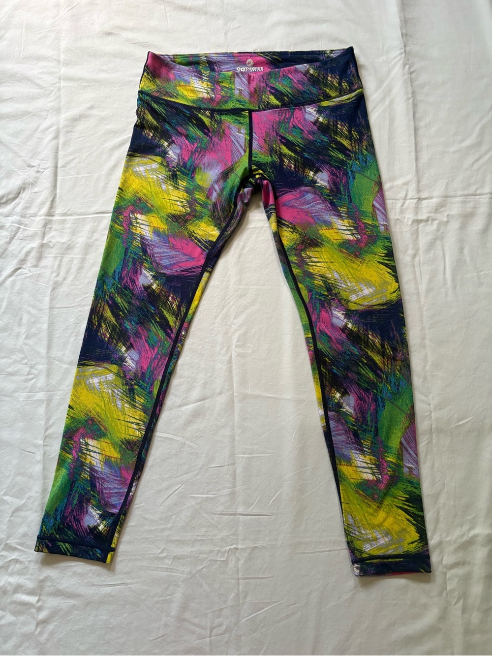 90 Degrees by Reflex Pink/Green/Yellow/Purple Colorful Fitness Leggings Size L